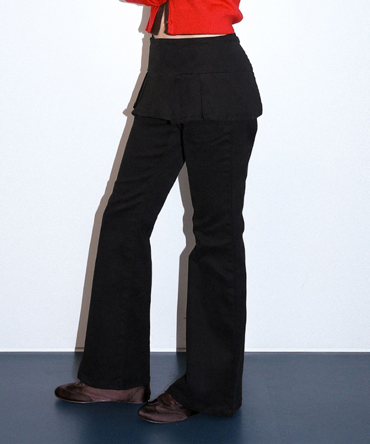 키시닝(KISYNING) Skirt Layered Bootcut Pants (Black)