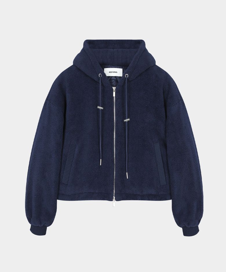 Soft Fluffy Hoodie Zip-up (Navy)