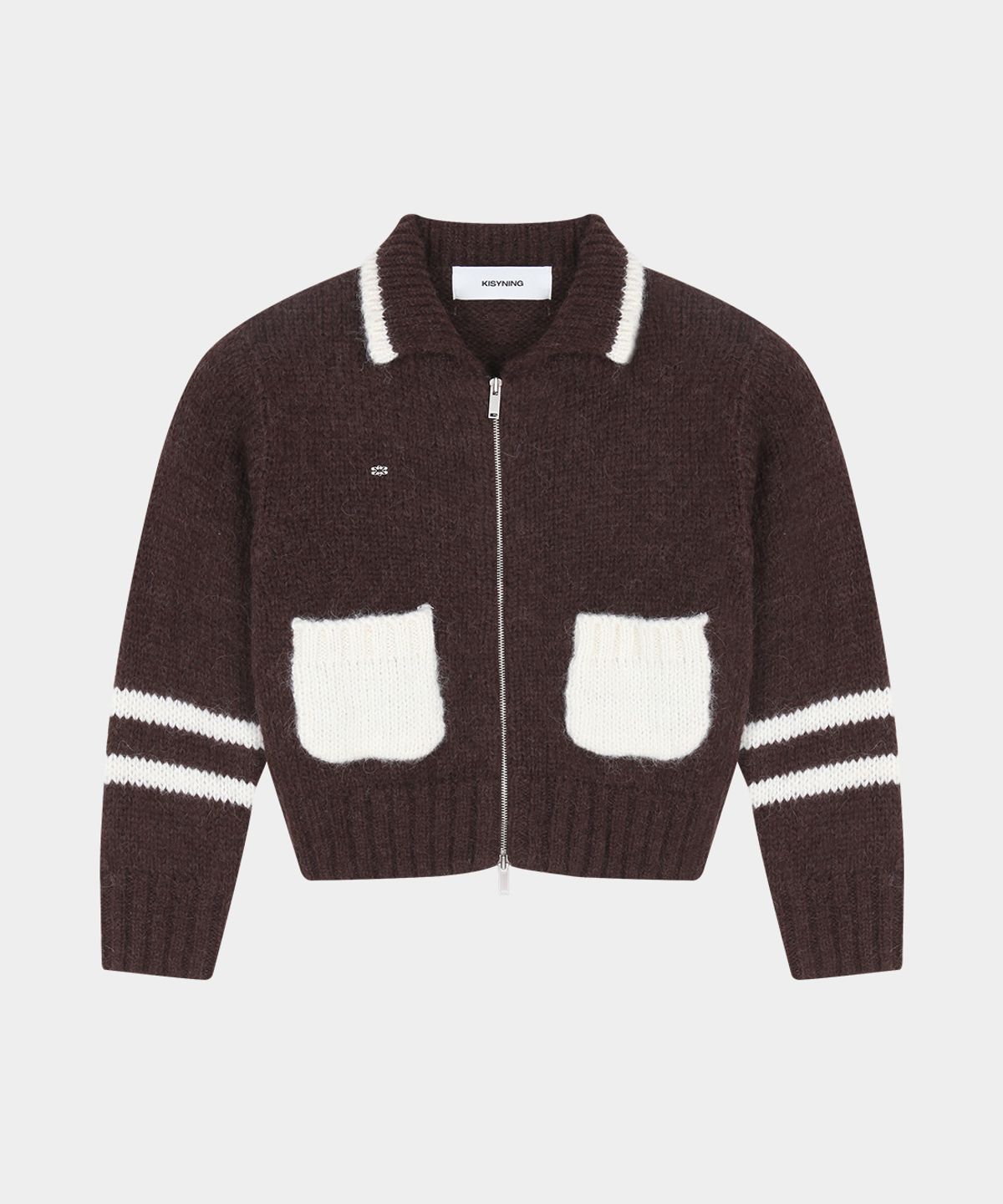 키시닝(KISYNING) Sleeve Line Two-way Knit Zip-up (Brown)