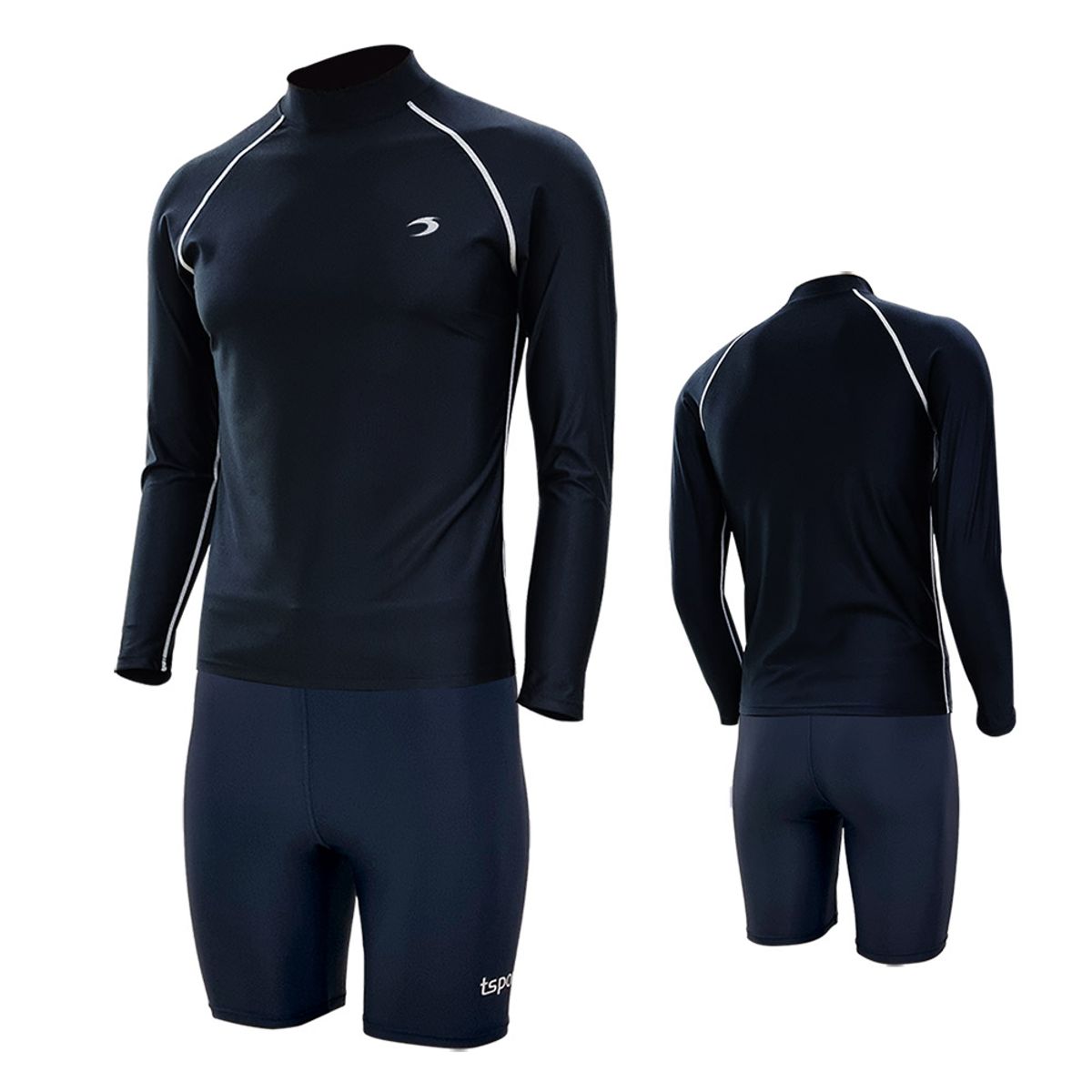 티에스스포츠(TS SPORTS) 남성 수영복 4부 반바지 긴팔 래쉬가드 세트 M23042+24066