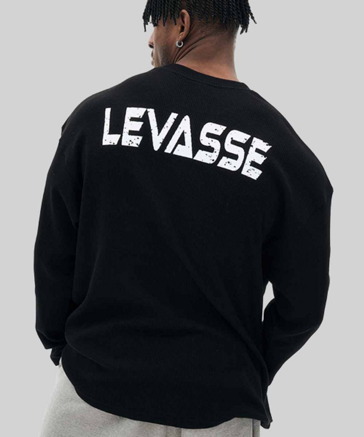 르바세(LEVASSE) 와플 오버핏 롱슬리브_블랙