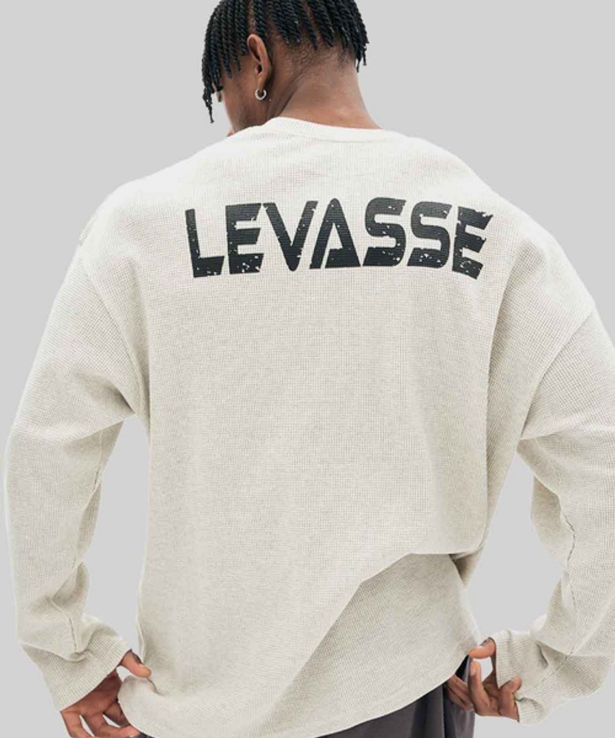 르바세(LEVASSE) 와플 오버핏 롱슬리브_오트밀그레이