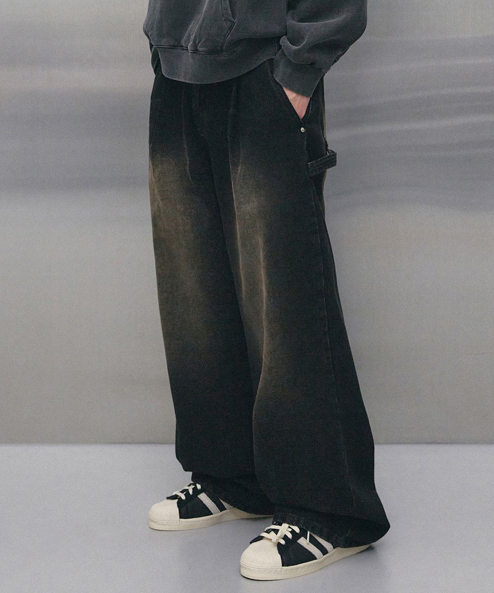 ★MUSINSA STANDARD★ Side brush wide denim pants yellow dark MUSINSA | TOFFEE SL01 Summer Denim Wide Pants (WASHED DEEP
