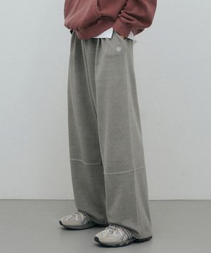 절개 피그먼트 와이드 스웨트팬츠 그레이