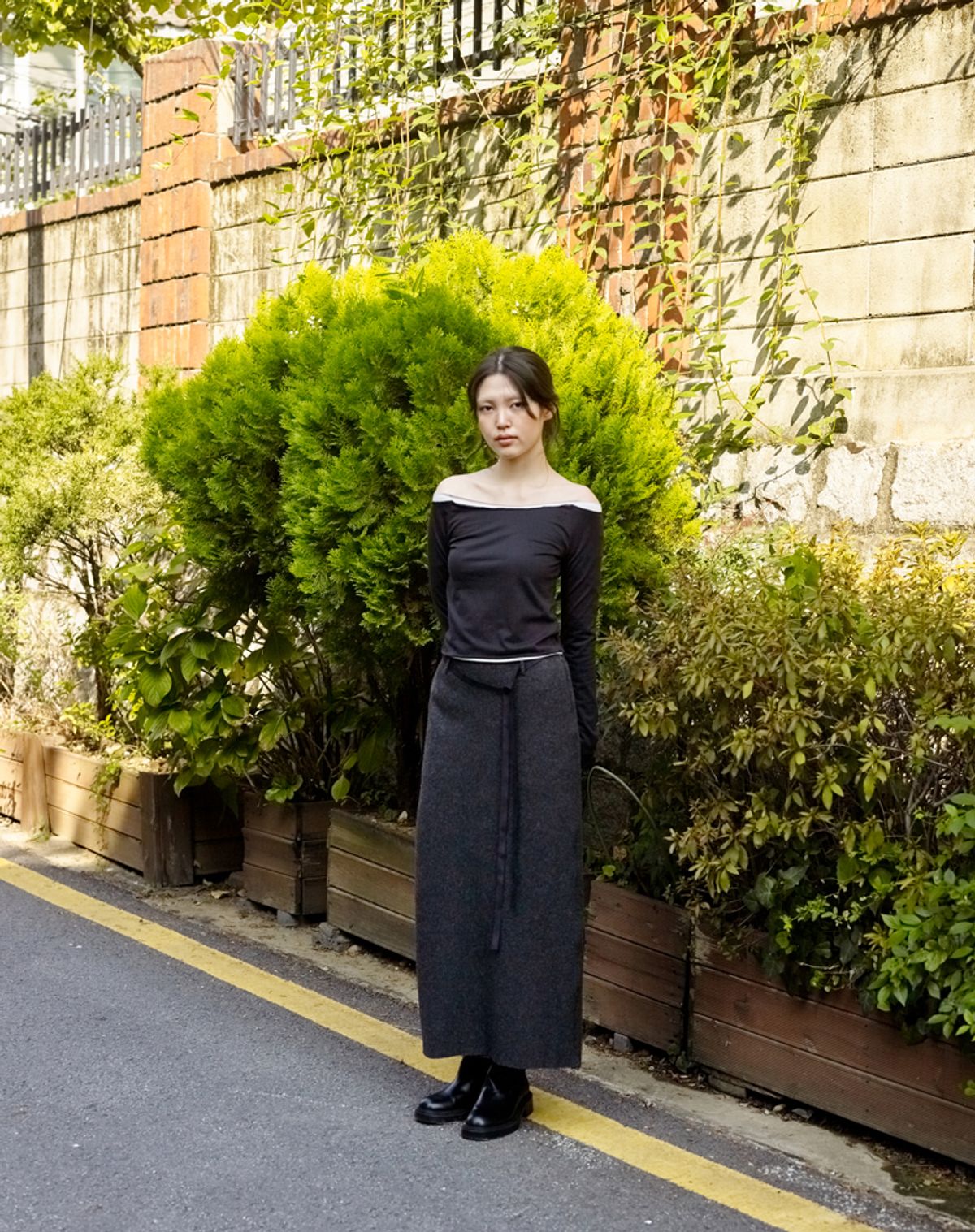 큐피도(KUPIDO) Lila Wool long skirt _ Charcoal