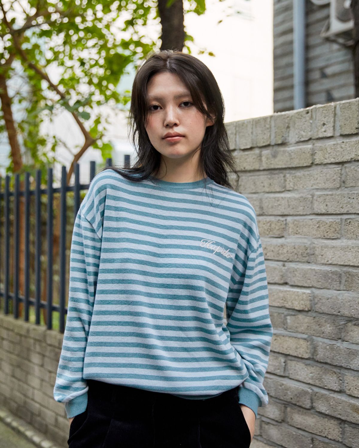 큐피도(KUPIDO) Poppy stripe sweat Knit _ Mint Blue