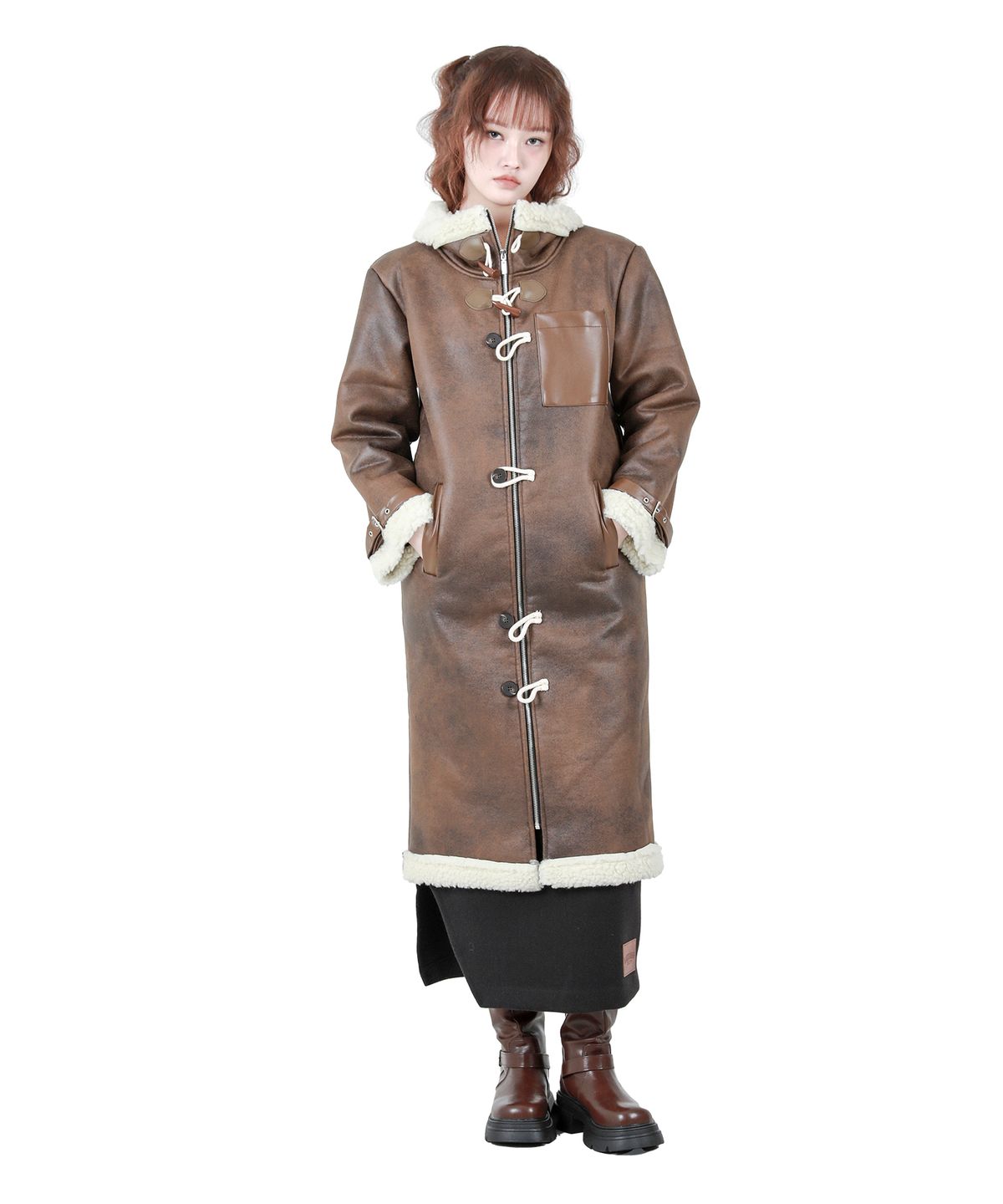 카타르시스(KATHARSIS) 빈티지 레더 롱 무스탕 카멜 ONE SIZE