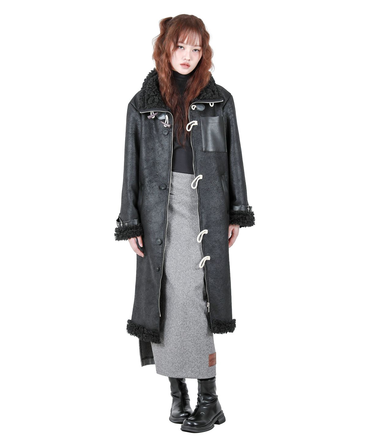 카타르시스(KATHARSIS) 빈티지 레더 롱 무스탕 블랙 ONE SIZE
