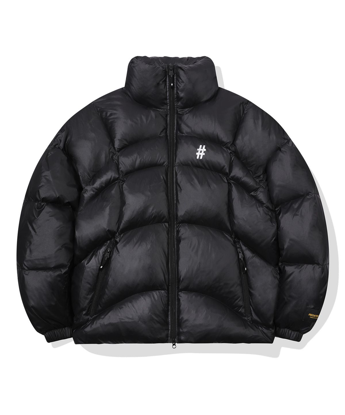빈트릴(BEENTRILL) 히든 후드 다이애그널 헤비 다운 패딩(블랙)
