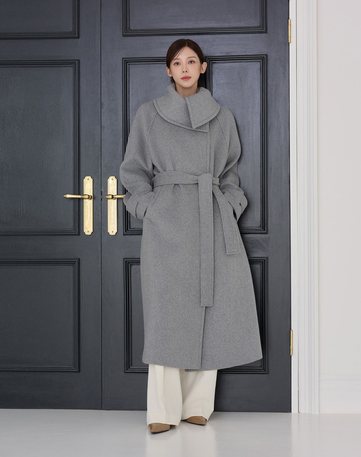 지에마르(GIEMAR) [S사이즈 추가]  COLLAR POINT WOOL LONG COAT GRAY 카라 포인트 울 롱 코트 그레이