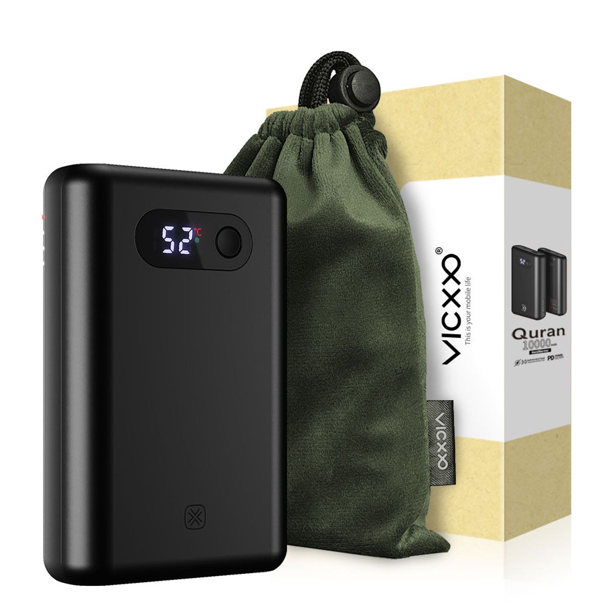 빅쏘(VICXXO) 잔량 온도표시 휴대용 충전식 손난로 보조배터리 큐란4 Q10 10000mAh