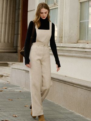 LORNA tweed overall pants_OATMEAL