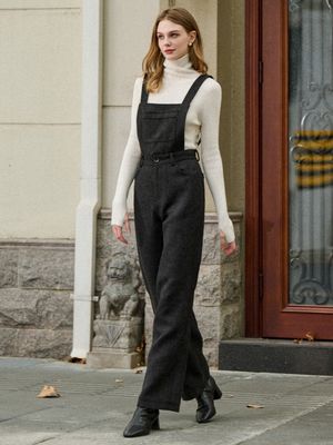 LORNA tweed overall pants_BLACK