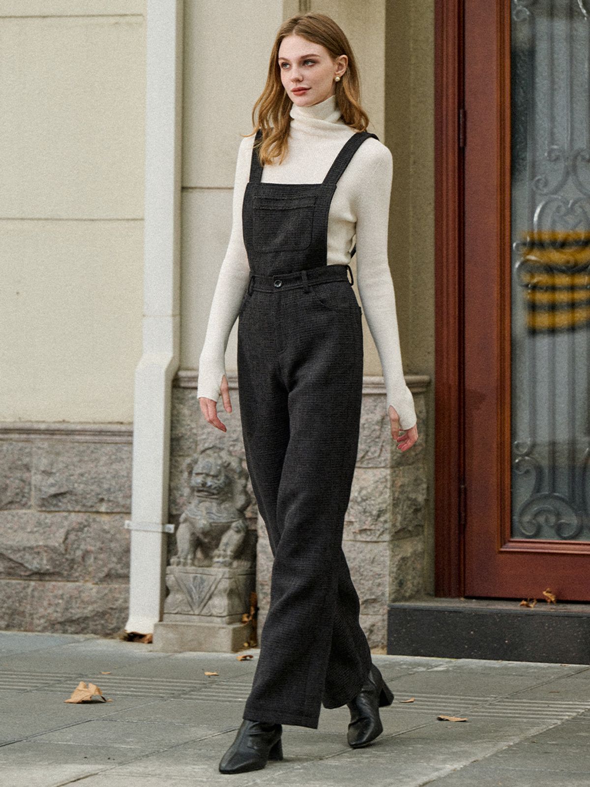 르니나(LENINA) LORNA tweed overall pants_BLACK