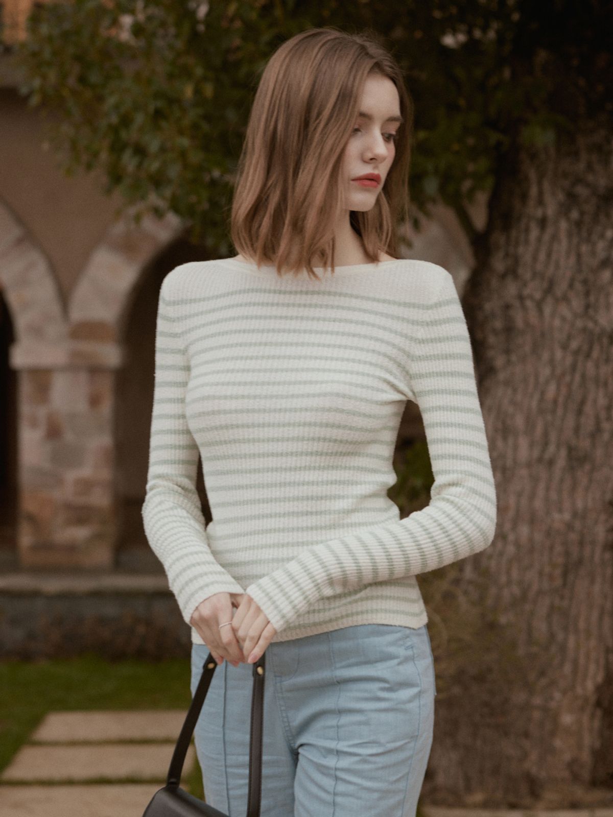 르니나(LENINA) LUX marine boat neck stripe knit_MINT