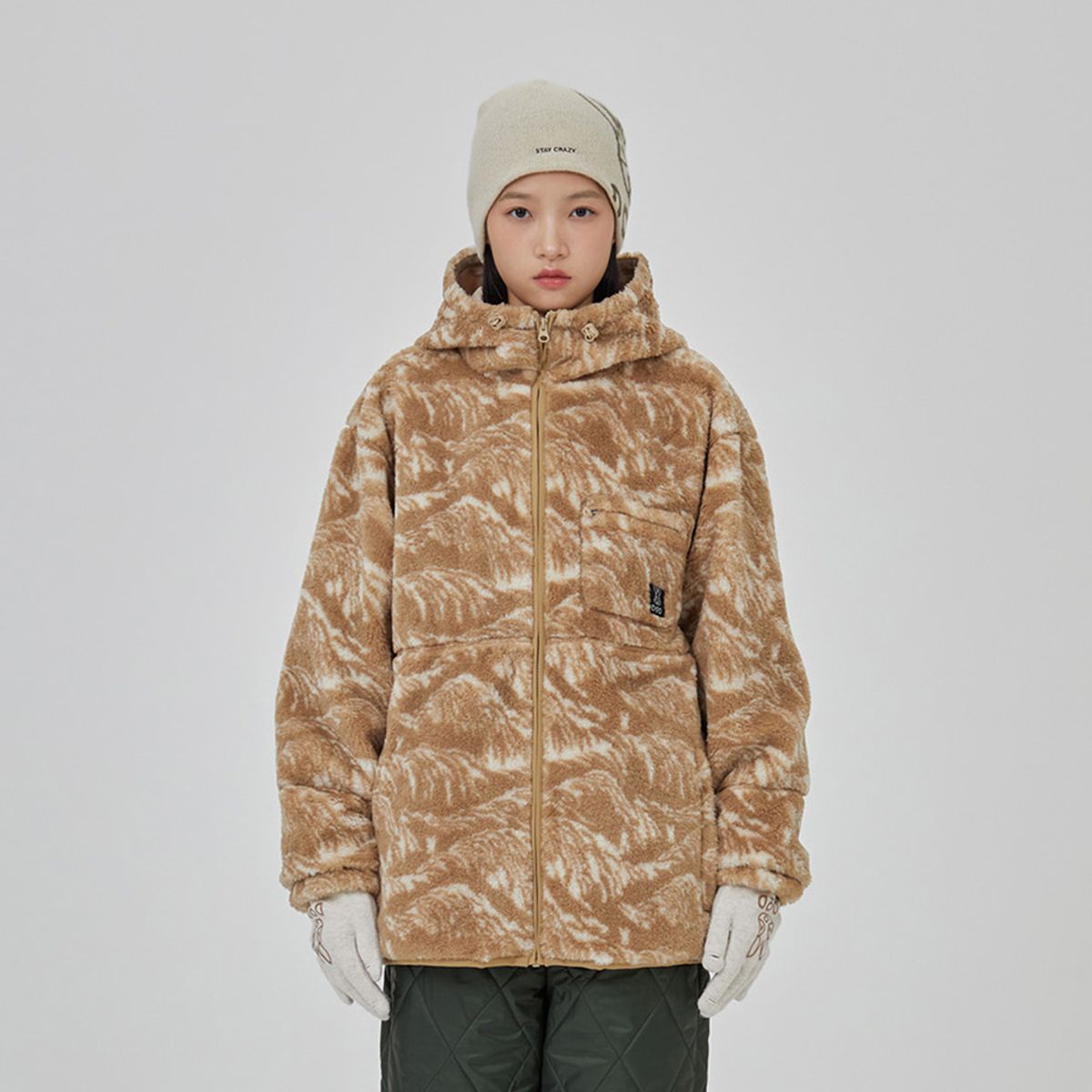 디오디(DOD) 덤블 플리스 후드집업 자켓 - PATTERN TAN
