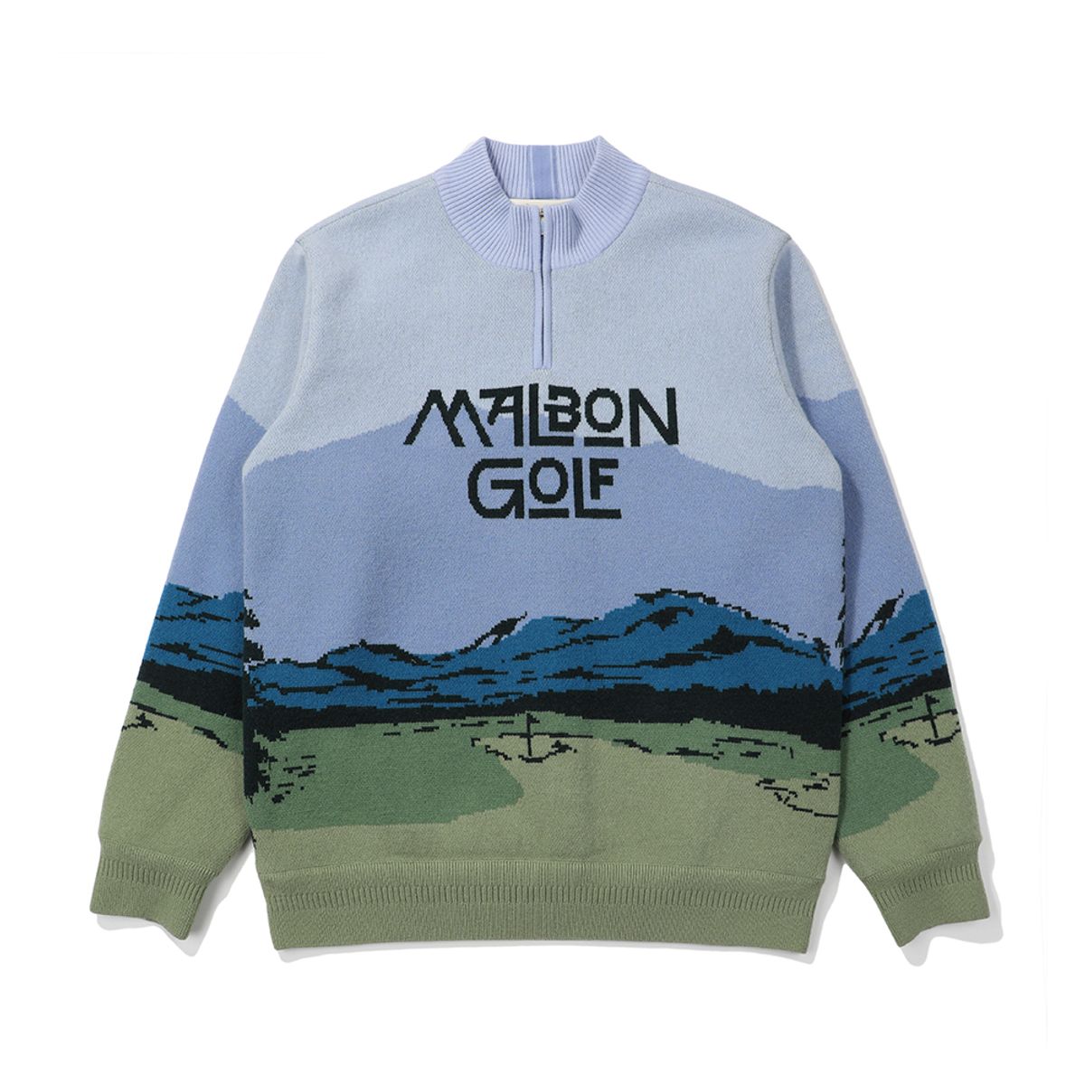 말본 골프(MALBON GOLF) 전판 아트웍 방풍안감 니트 SKY BLUE (MAN)