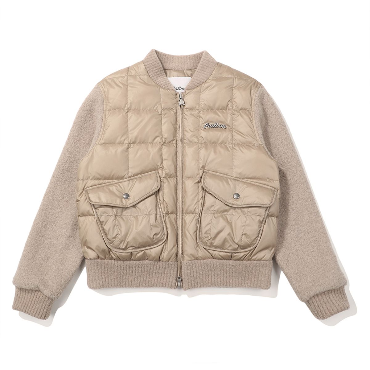 말본 골프(MALBON GOLF) 스퀘어 퀼티드 스웨터 하이브리드 자켓 BEIGE (WOMAN)