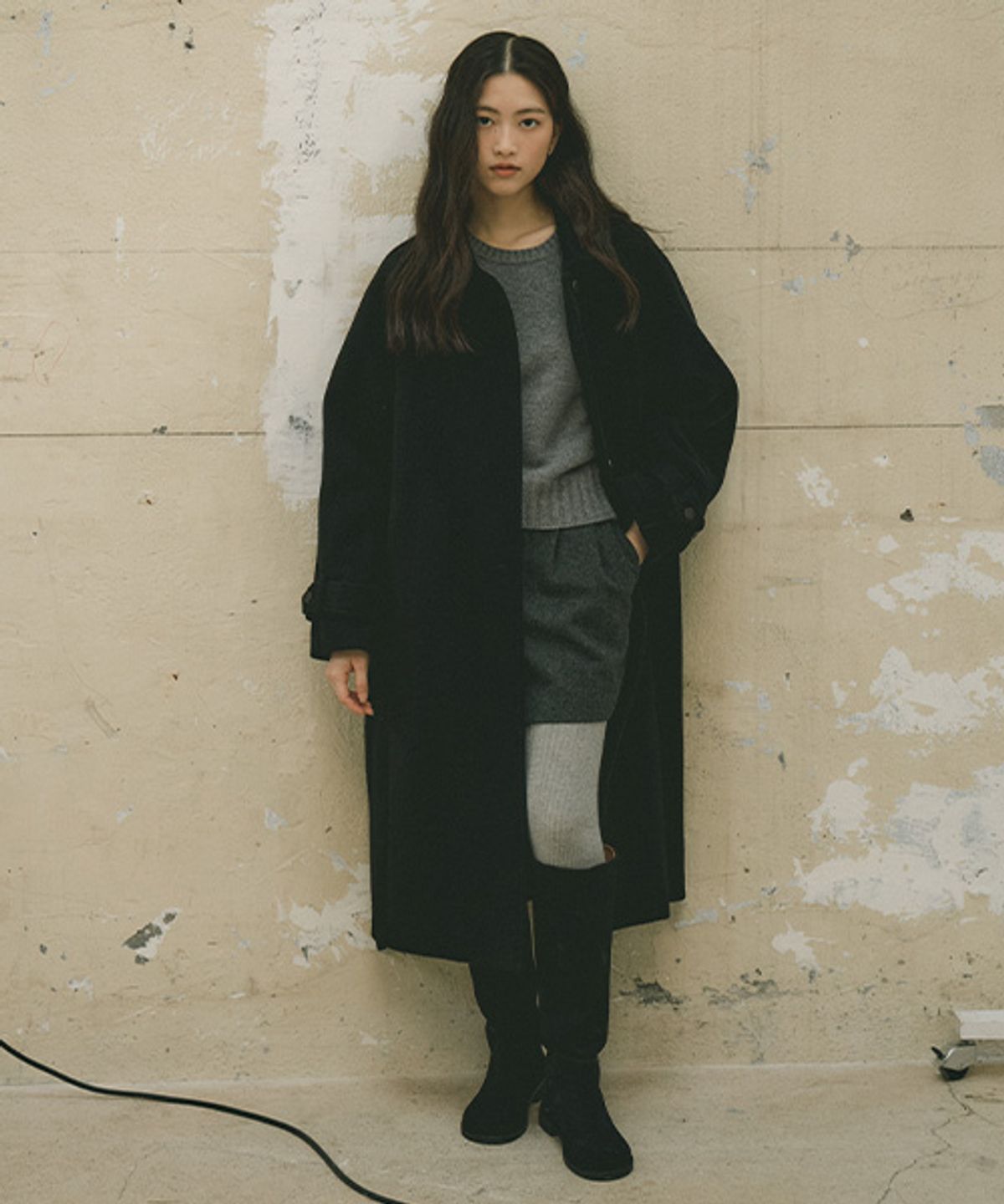 링서울(LINGSEOUL) wool belted balmacan coat-black