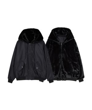리버시블 밍크 퍼 후드 항공 자켓 블랙