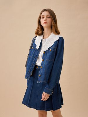 AUDREY round neck denim jacket_BLUE