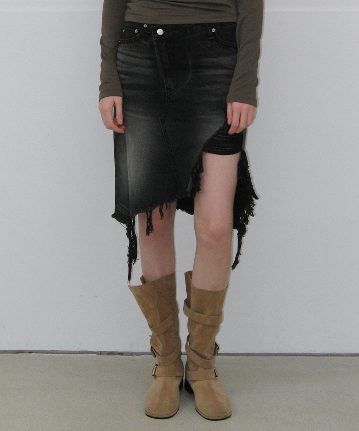 韓国商品/ROCKCAKE Damage Denim Midi skirt MUSINSA | ROCKCAKE Damage Denim Midi Skirt - Black