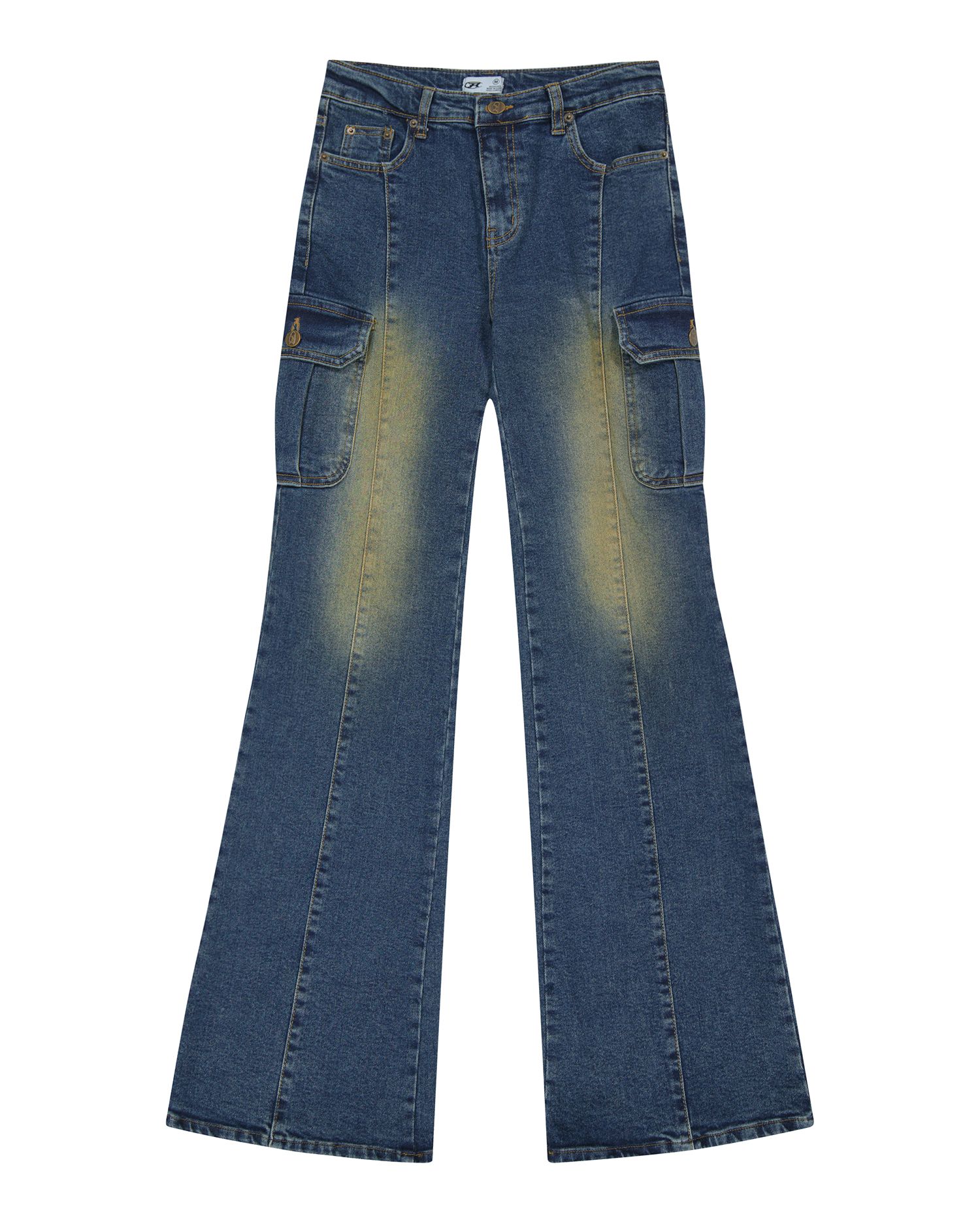 ◆ROCKCAKE◆ Damage Cargo Jeans Blue MUSINSA | ROCKCAKE Cargo Bootcut Jeans - Deep Blue