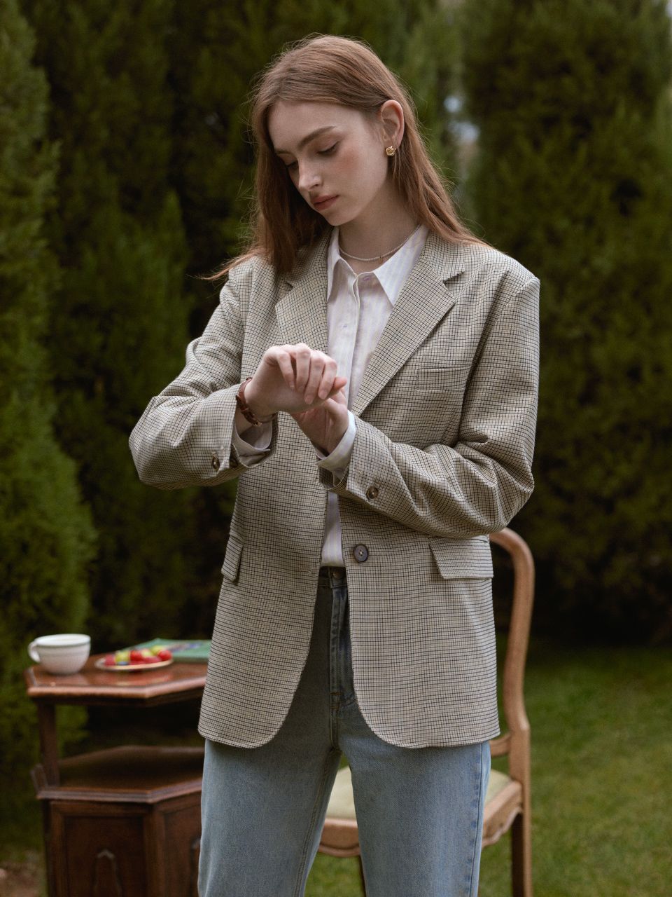 ジャケット LENINA BIRKIN classic jacket_black classic jacket MUSINSA公式 | LENINA BIRKIN classic check jacket_KHAKI BEIGE