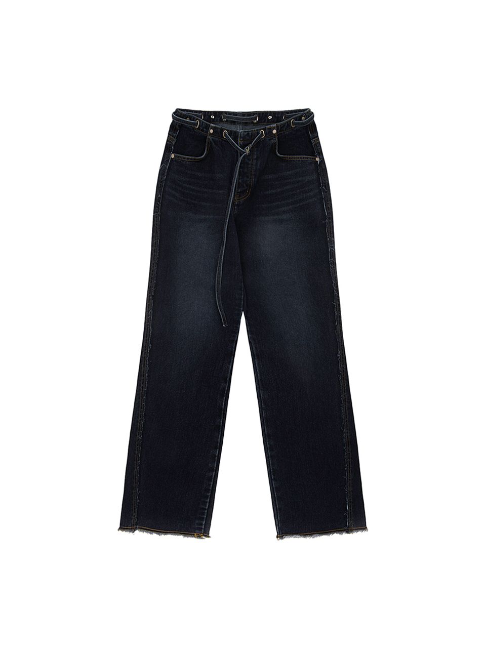 デニム・ジーパン [MATINKIM]waist string belted denim pants in navy MUSINSA | MATIN KIM WAIST STRING BELTED DENIM PANTS IN NAVY