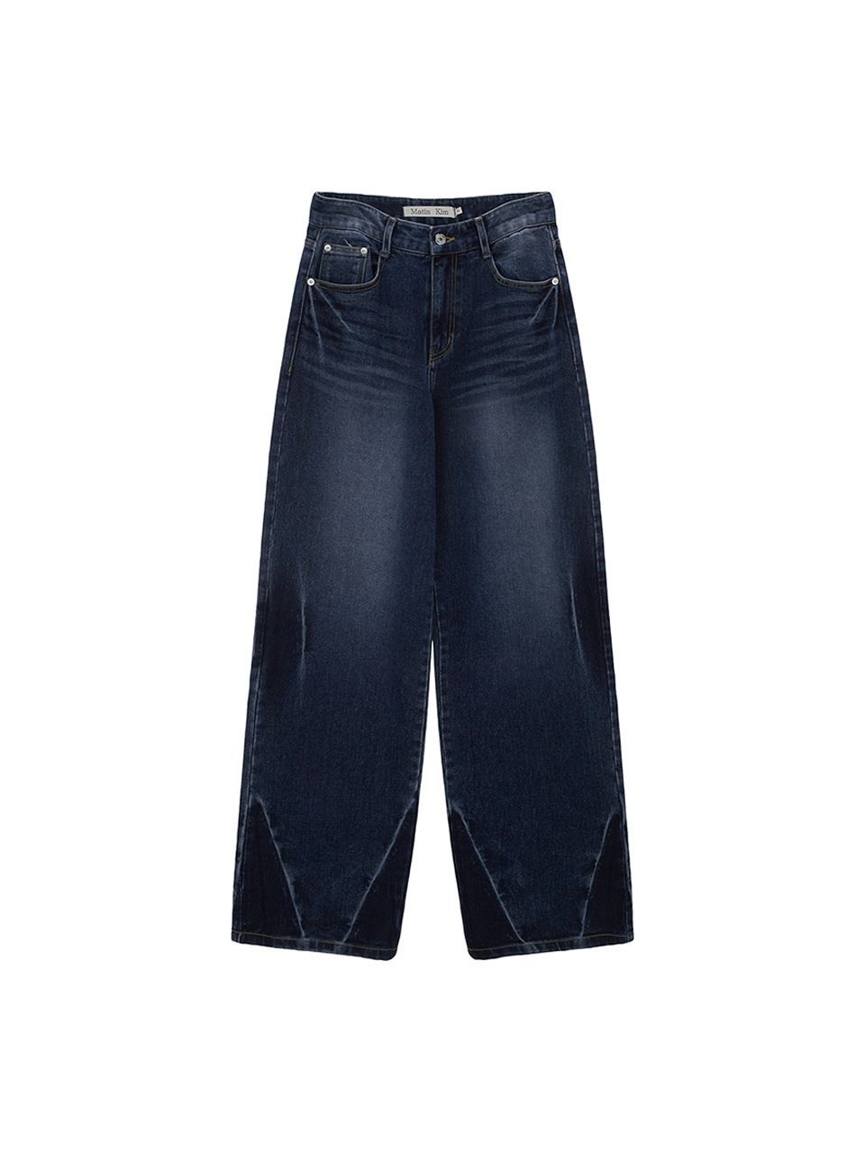 MUSINSA | MATIN KIM HEM WASHED POINT DENIM PANTS IN NAVY