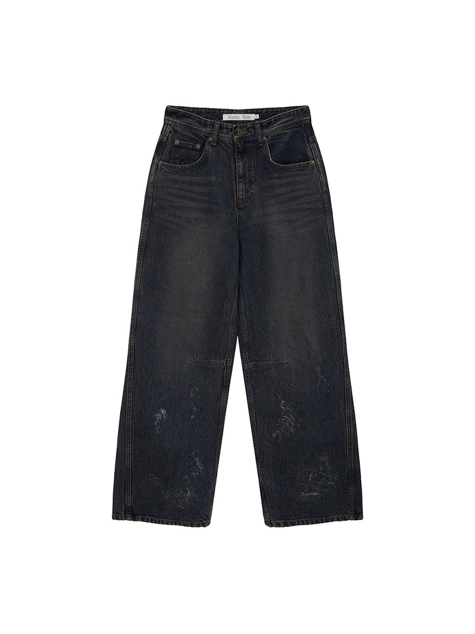 デニム・ジーパン [MATINKIM]foil detail denim baggy pants in navy MUSINSA | MATIN KIM FOIL DETAIL DENIM BAGGY PANTS IN NAVY
