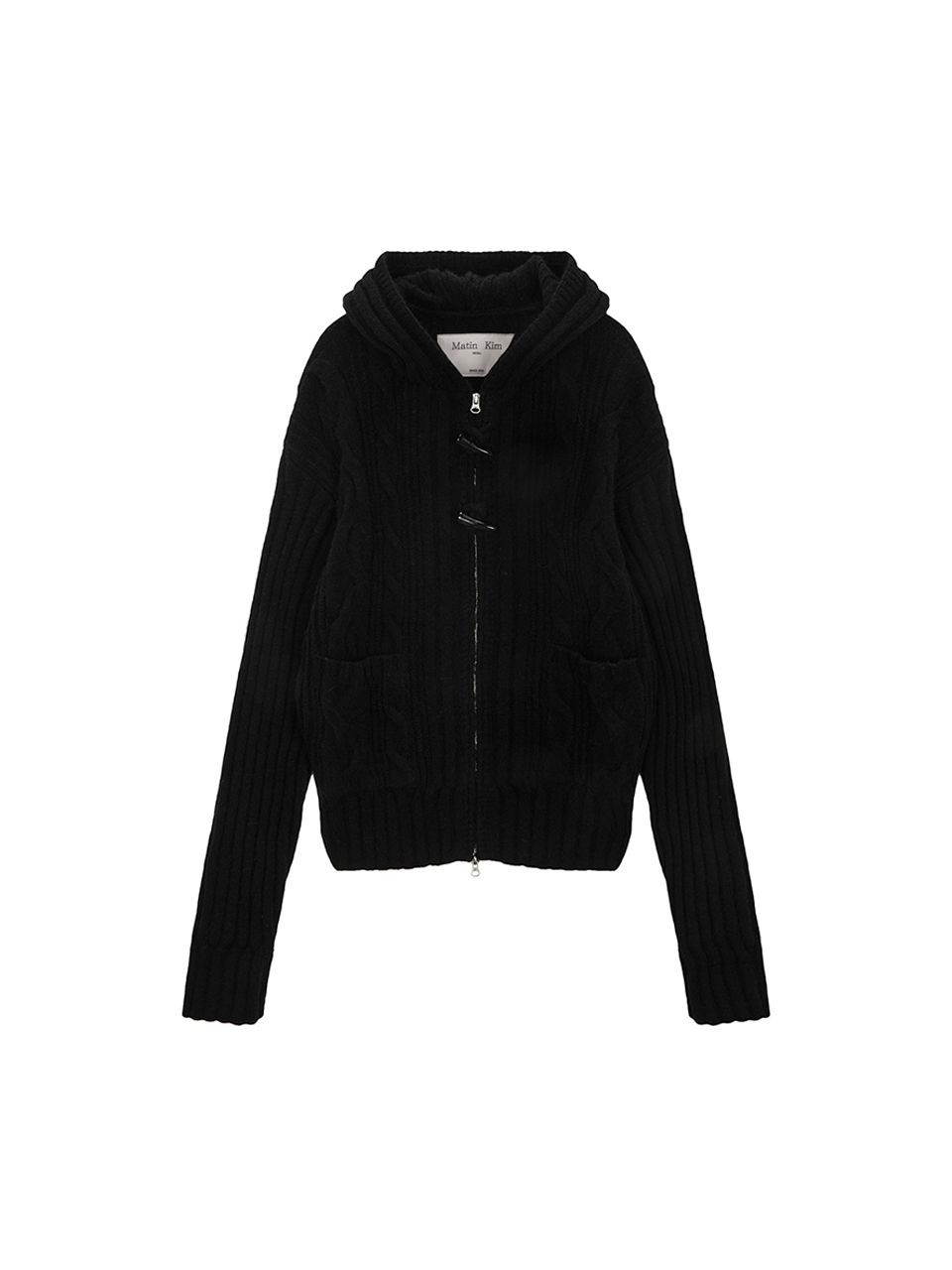 MUSINSA | MATIN KIM CABLE KNIT HOODY TOGGLE CARDIGAN IN BLACK