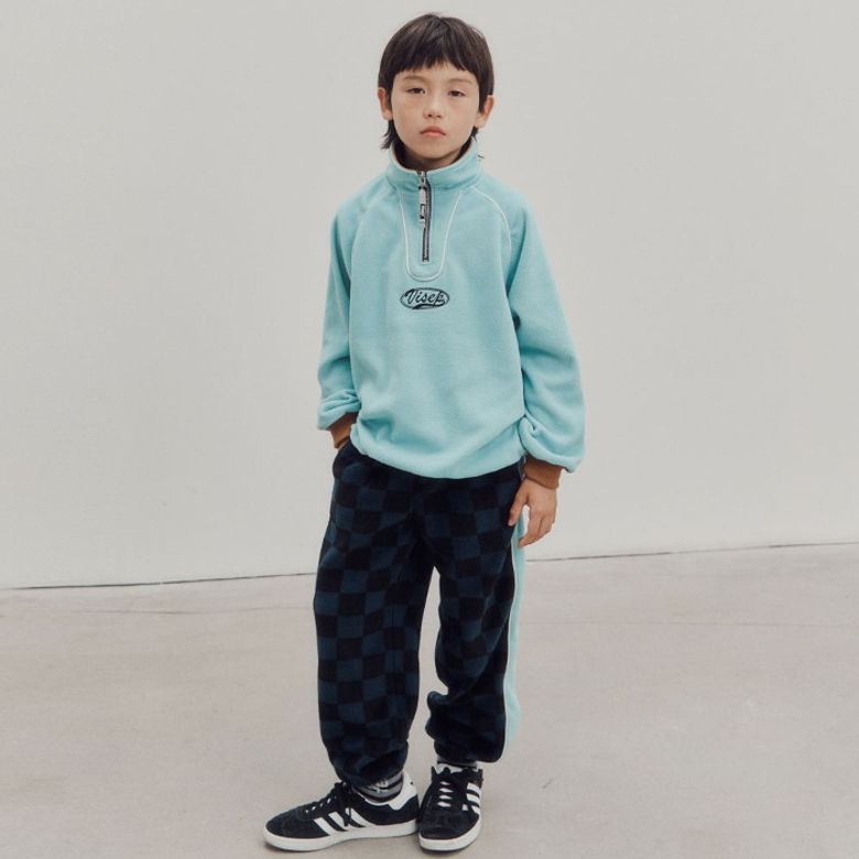 체커보드 플리스 팬츠 네이비
