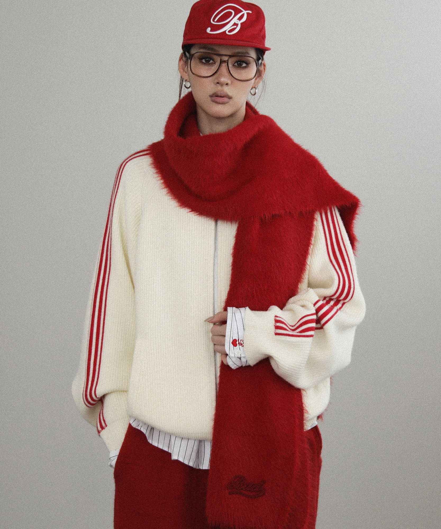 MUSINSA | BADBLOOD Billy Knit Track Zip-Up - Cream