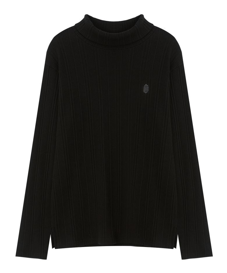 Ribbed Slim Turtle Neck-Black