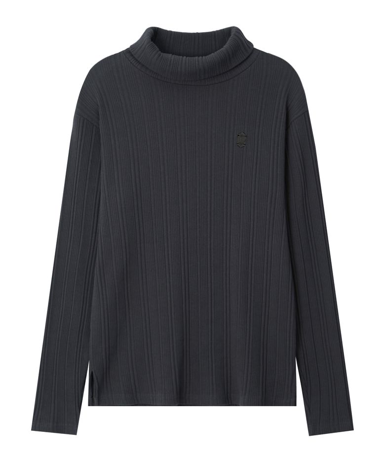 Ribbed Slim Turtle Neck-Charcoal