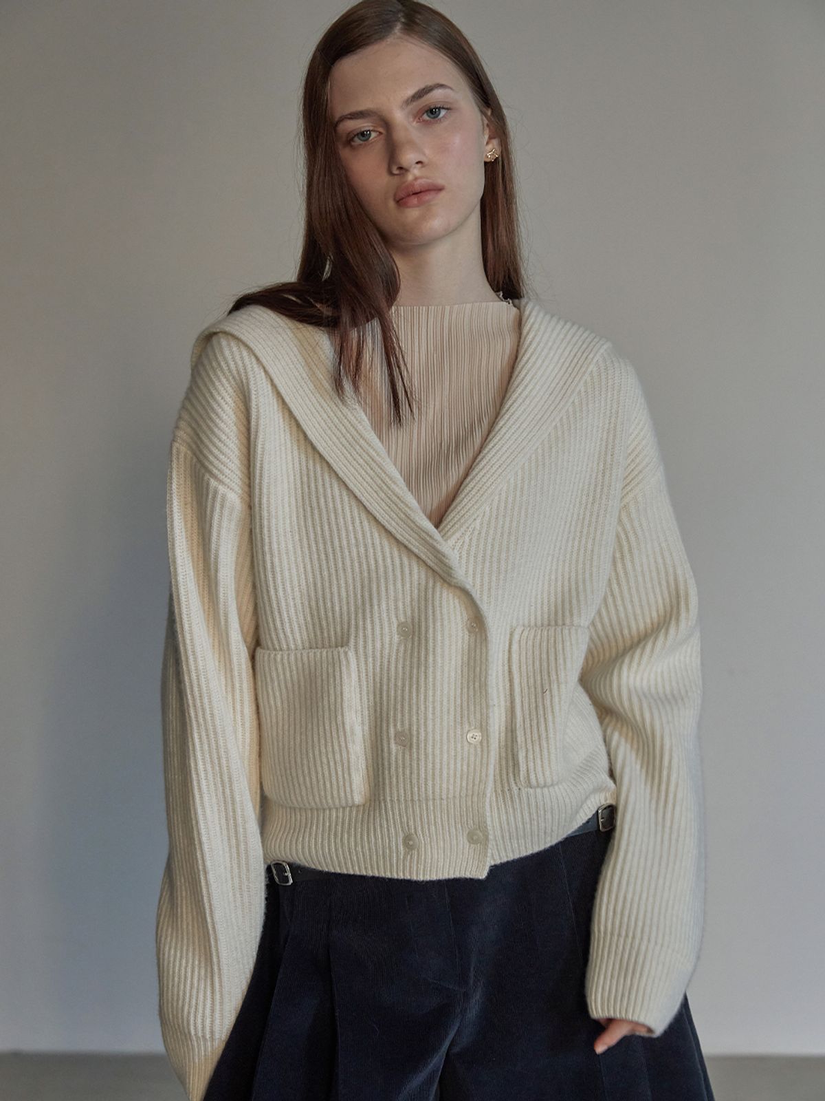 비뮤즈맨션(BEMUSE MANSION) Sailor collar double cardigan - Ivory