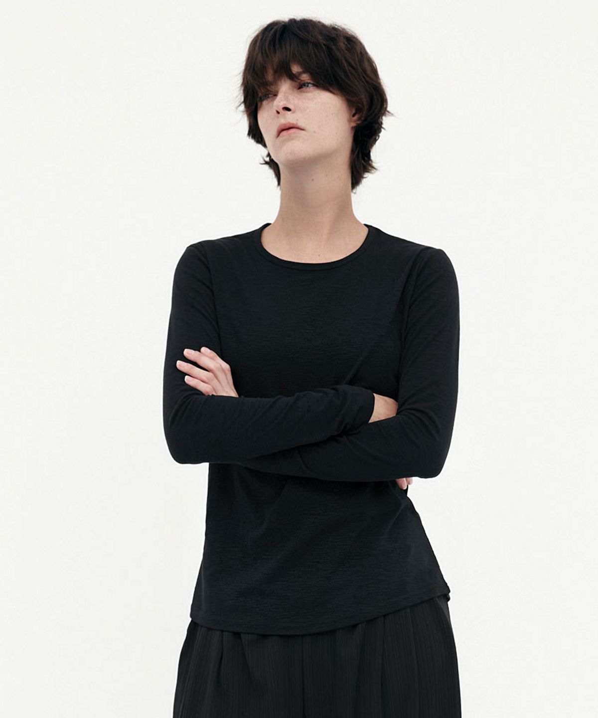 데비웨어(DEVIWEAR) 베이직 슬럽 티셔츠 DEVI-T0117-블랙