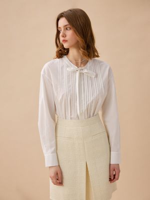 ELIANA pintuck ribbon shirt_WHITE