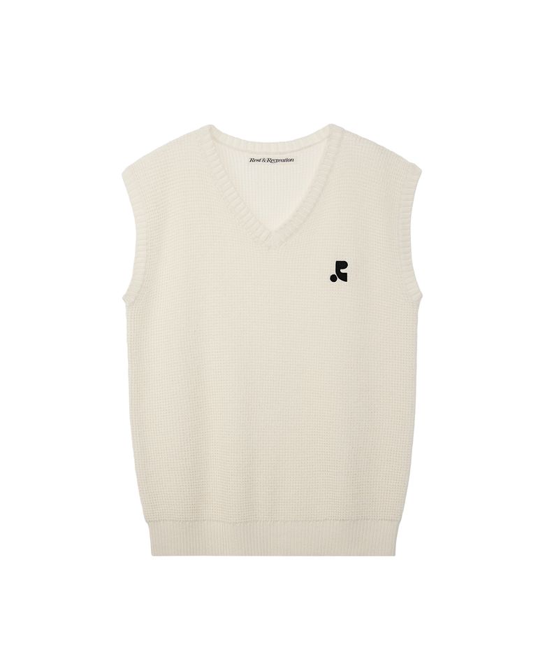 OVERSIZED V-NECK KNIT VEST - IVORY