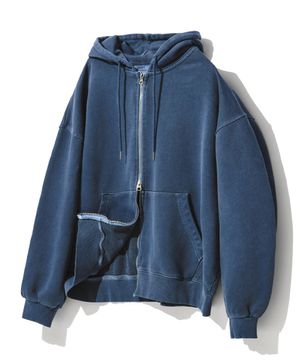 피그먼트 워싱 후드집업 - 블루