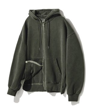피그먼트 워싱 후드집업 - 카키