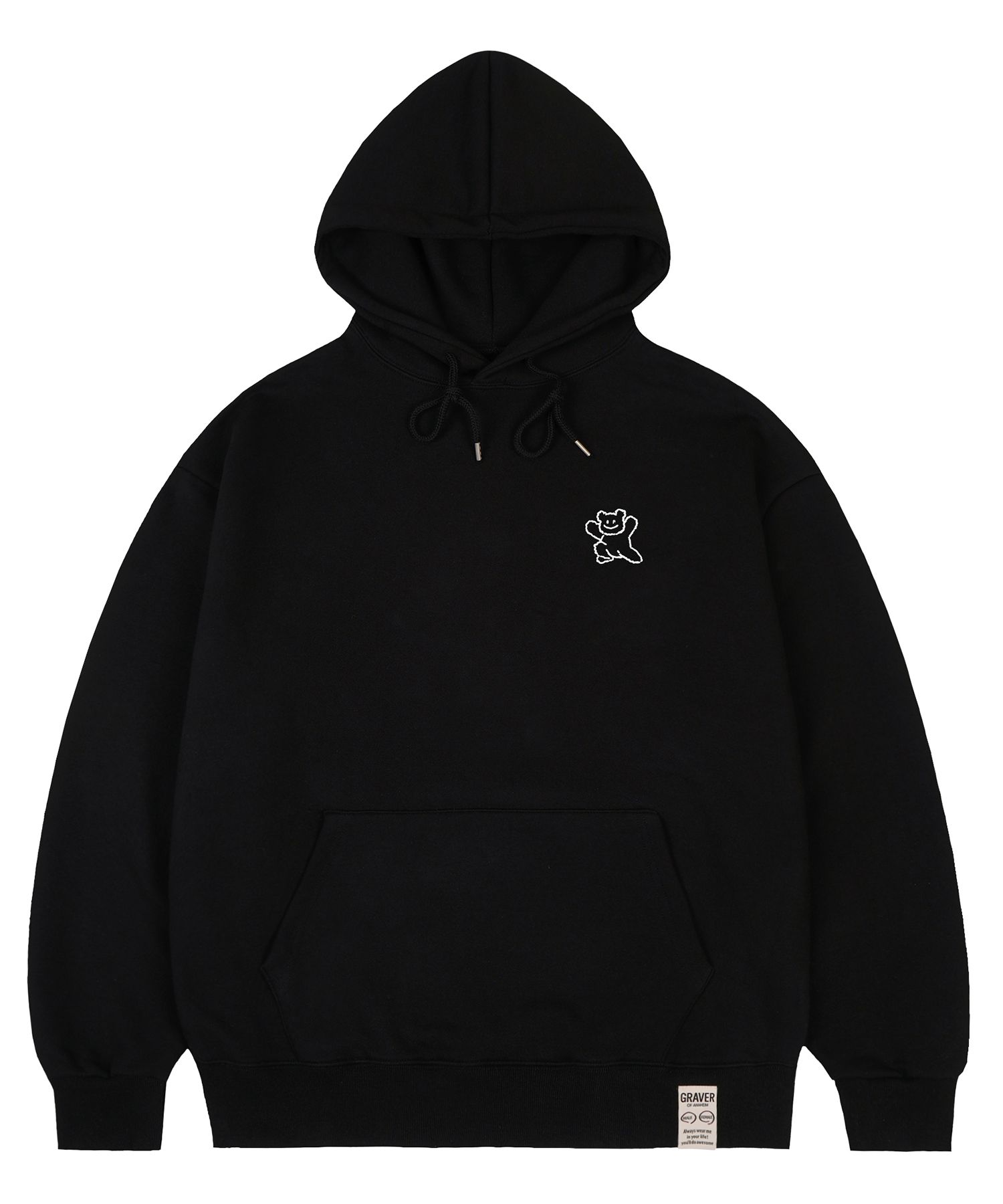 MUSINSA | GRAVER [UNISEX]Small Line Bear Smile Hoodie_Black