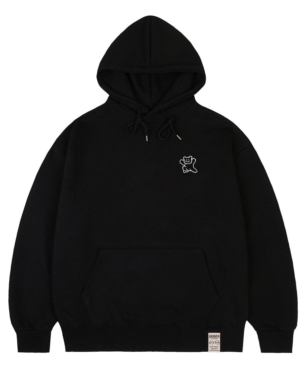 그레이버(GRAVER) [UNISEX]스몰 라인 베어스마일 후드티_블랙