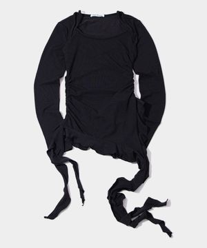 사이드 셔링 프릴 나시 레이어드 슬림핏 롱 슬리브리스 [블랙]