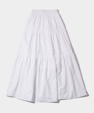 슬림핏 베이직 윈터 티어드 밴딩 롱 캉캉스커트 [화이트]