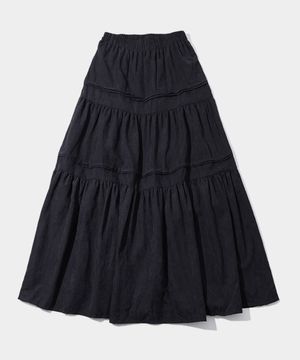 슬림핏 베이직 윈터 티어드 밴딩 롱 캉캉스커트 [블랙]