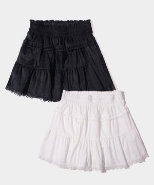 티어드 피치 스트라이프 프릴 레이스 밴딩 숏 캉캉 스커트 팬츠 _2COLOR
