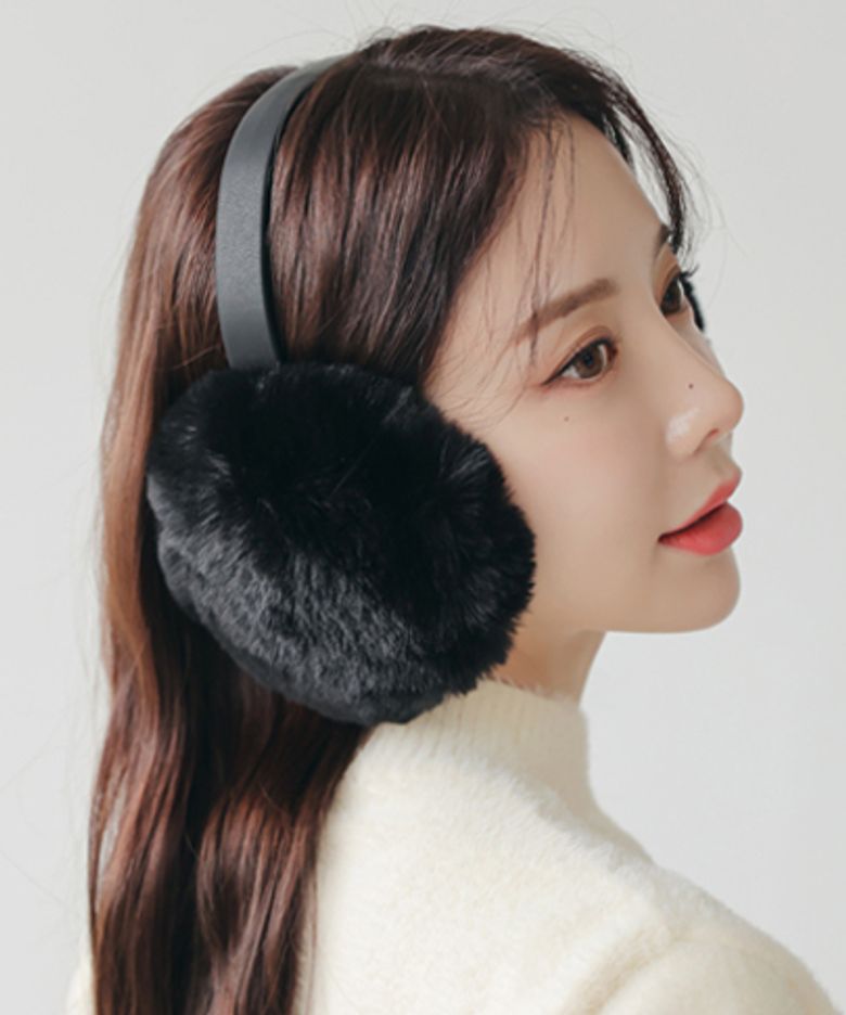 페이크퍼 접이식 귀마개 블랙