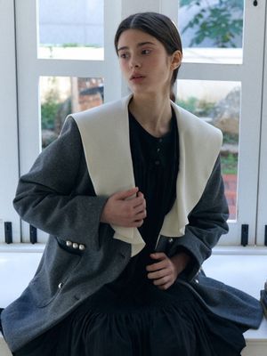 wool coloring sailor collar half coat_grey